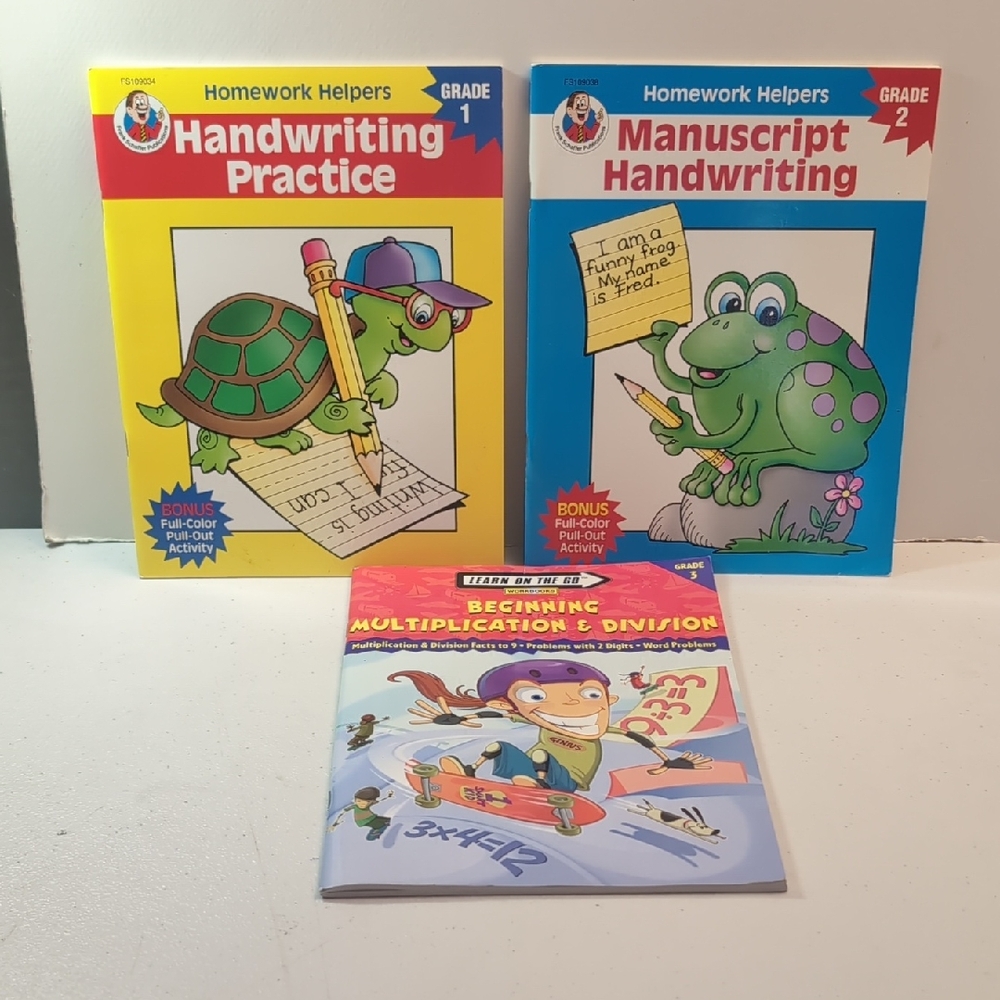 Home School and Homework Books Grades 1, 2 and 3 Handwriting and Math Like New